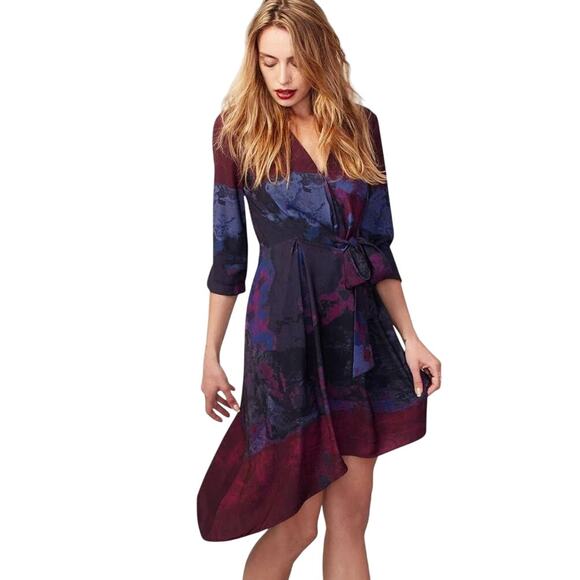 Women’s Size 6 Rachel Roy Asymmetrical Hem Dress Burgundy Navy NWT - Picture 2 of 4